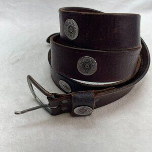 Kevins Thomasville GA Leather Belt 52 Winchester 12 GA Buckle Dark Brown